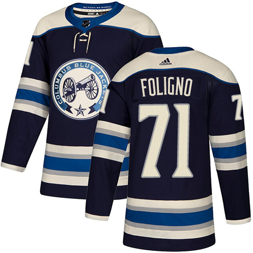 Adidas Blue Jackets #71 Nick Foligno Navy Alternate Authentic Stitched NHL Jersey