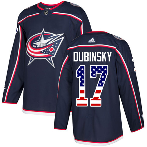 Adidas Blue Jackets #17 Brandon Dubinsky Navy Blue Home Authentic USA Flag Stitched NHL Jersey