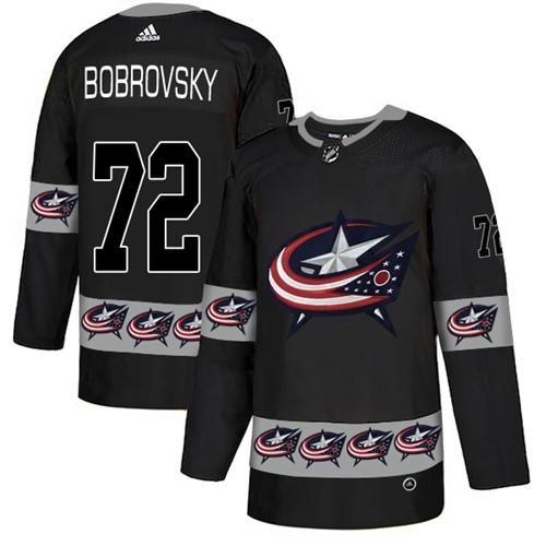 Adidas Blue Jackets #72 Sergei Bobrovsky Black Authentic Team Logo Fashion Stitched NHL Jersey