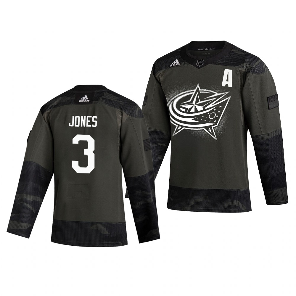 Columbus Blue Jackets #3 Seth Jones Adidas 2019 Veterans Day Men's Authentic Practice NHL Jersey Camo