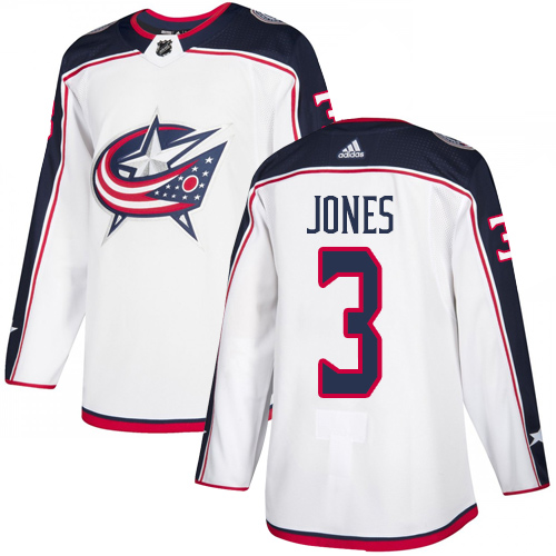 Adidas Blue Jackets #3 Seth Jones White Road Authentic Stitched NHL Jersey