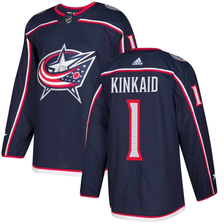 Adidas Blue Jackets #1 Keith Kinkaid Navy Blue Home Authentic Stitched NHL Jersey
