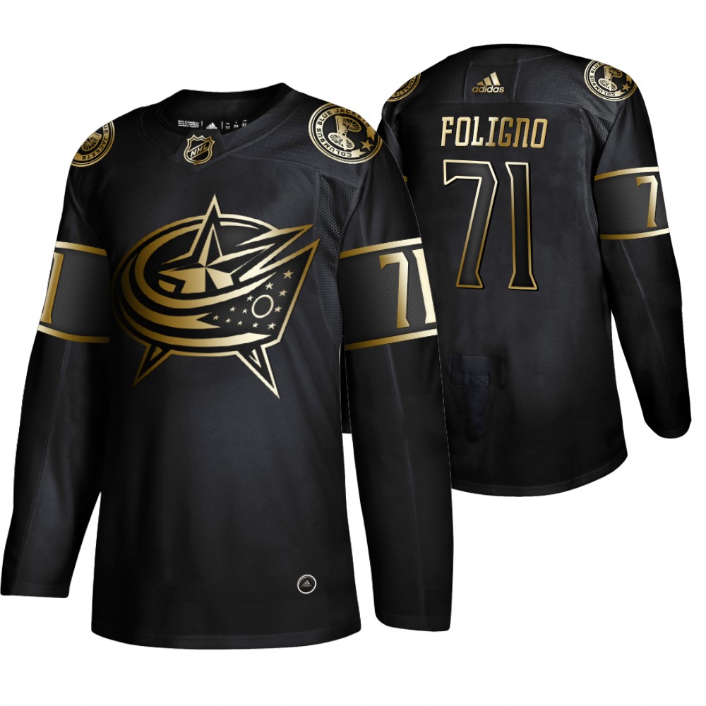 Adidas Blue Jackets #71 Nick Foligno Men's 2019 Black Golden Edition Authentic Stitched NHL Jersey