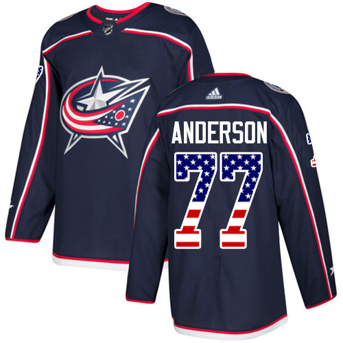 Adidas Blue Jackets #77 Josh Anderson Navy Blue Home Authentic USA Flag Stitched NHL Jersey