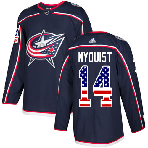 Adidas Blue Jackets #14 Gustav Nyquist Navy Blue Home Authentic USA Flag Stitched NHL Jersey