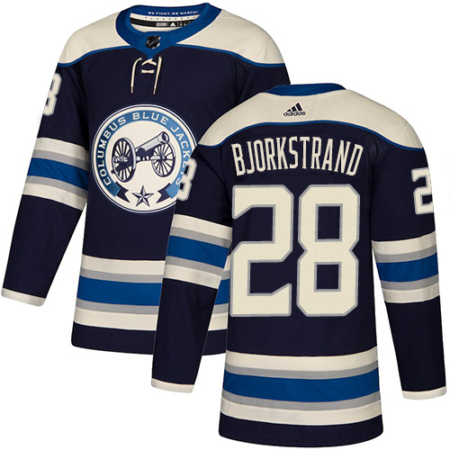 Adidas Blue Jackets #28 Oliver Bjorkstrand Navy Blue Alternate Authentic Stitched NHL Jersey