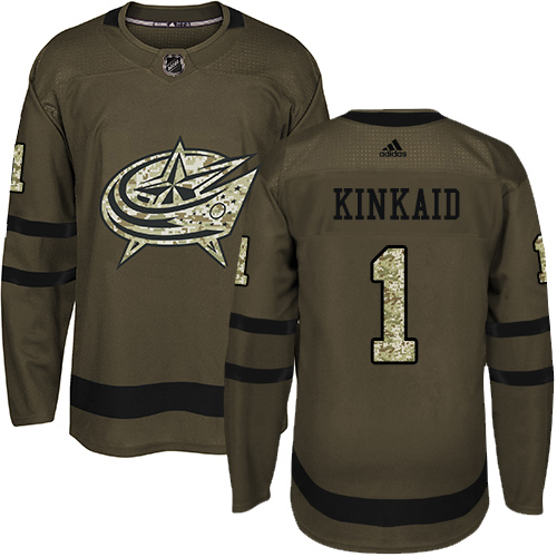 Adidas Blue Jackets #1 Keith Kinkaid Green Salute To Service Stitched NHL Jersey