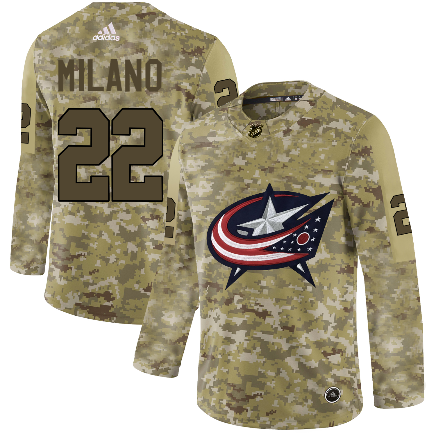 Adidas Blue Jackets #22 Sonny Milano Camo Authentic Stitched NHL Jersey
