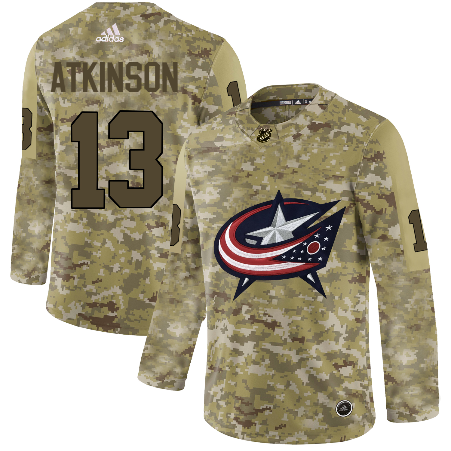 Adidas Blue Jackets #13 Cam Atkinson Camo Authentic Stitched NHL Jersey