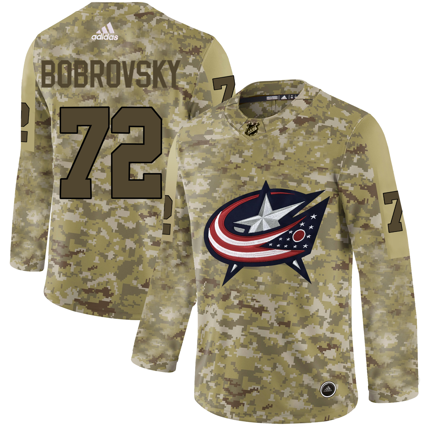 Adidas Blue Jackets #72 Sergei Bobrovsky Camo Authentic Stitched NHL Jersey