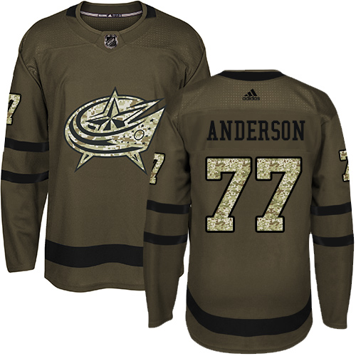 Adidas Blue Jackets #77 Josh Anderson Green Salute to Service Stitched NHL Jersey