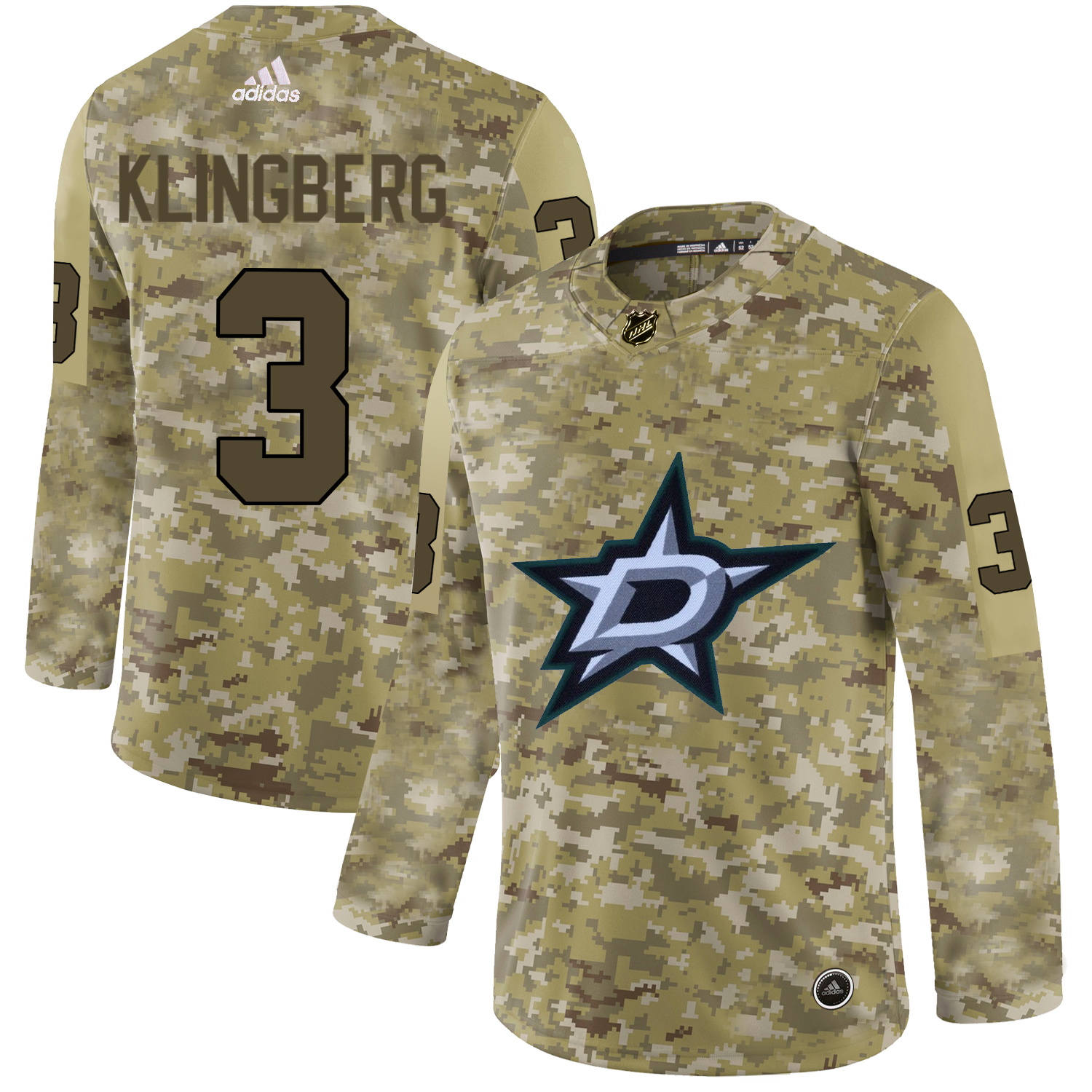 Adidas Stars #3 John Klingberg Camo Authentic Stitched NHL Jersey