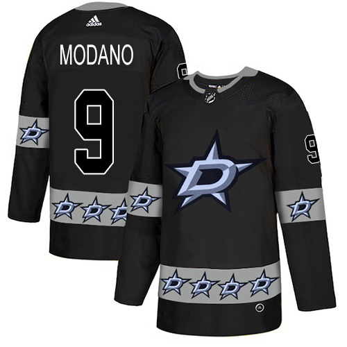 Adidas Stars #9 Mike Modano Black Authentic Team Logo Fashion Stitched NHL Jersey