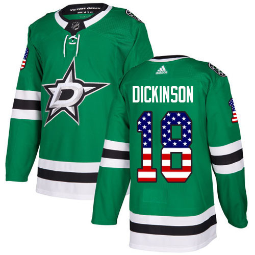 Adidas Stars #18 Jason Dickinson Green Home Authentic USA Flag Stitched NHL Jersey