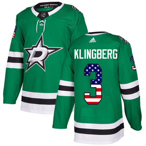 Adidas Stars #3 John Klingberg Green Home Authentic USA Flag Stitched NHL Jersey
