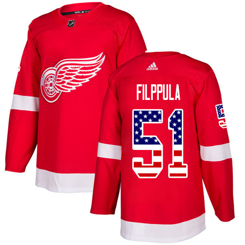 Adidas Red Wings #51 Valtteri Filppula Red Home Authentic USA Flag Stitched NHL Jersey