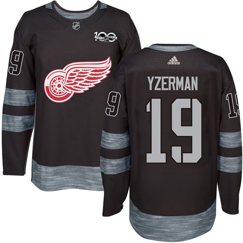 Adidas Red Wings #19 Steve Yzerman Black 1917-2017 100th Anniversary Stitched NHL Jersey