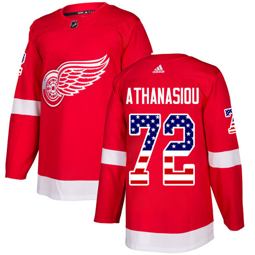 Adidas Red Wings #72 Andreas Athanasiou Red Home Authentic USA Flag Stitched NHL Jersey
