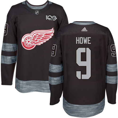 Adidas Red Wings #9 Gordie Howe Black 1917-2017 100th Anniversary Stitched NHL Jersey