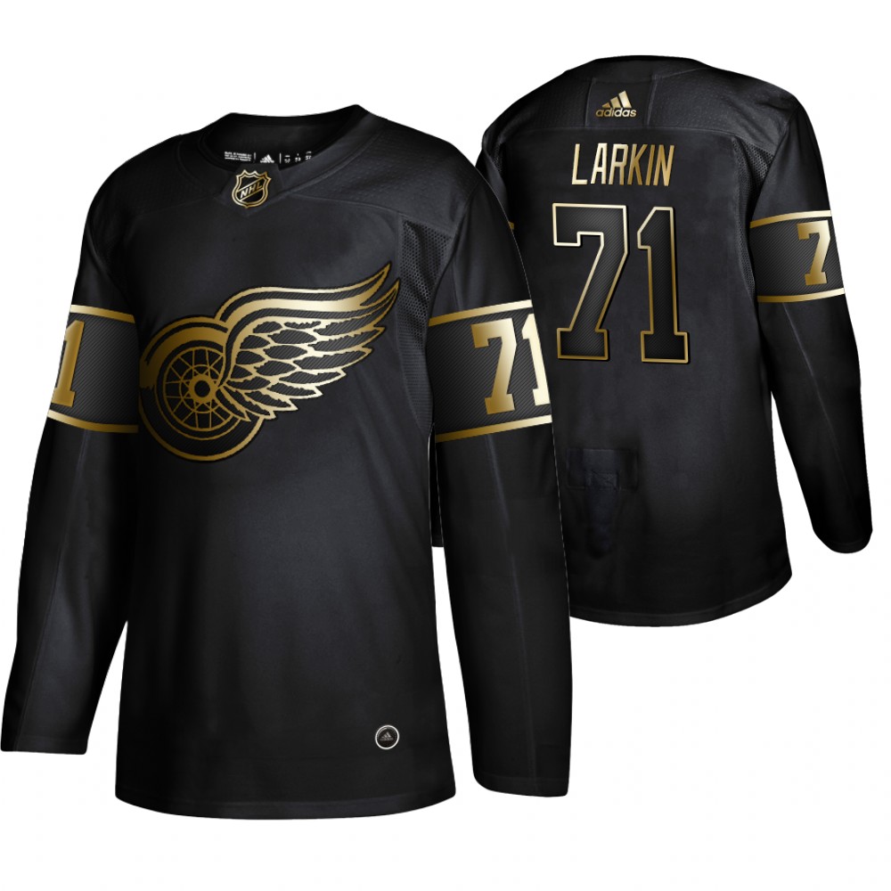 Adidas Red Wings #71 Dylan Larkin Men's 2019 Black Golden Edition Authentic Stitched NHL Jersey