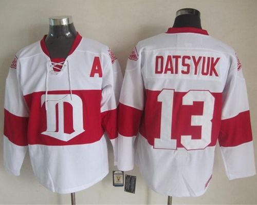 Red Wings #13 Pavel Datsyuk White Winter Classic CCM Throwback Stitched NHL Jersey
