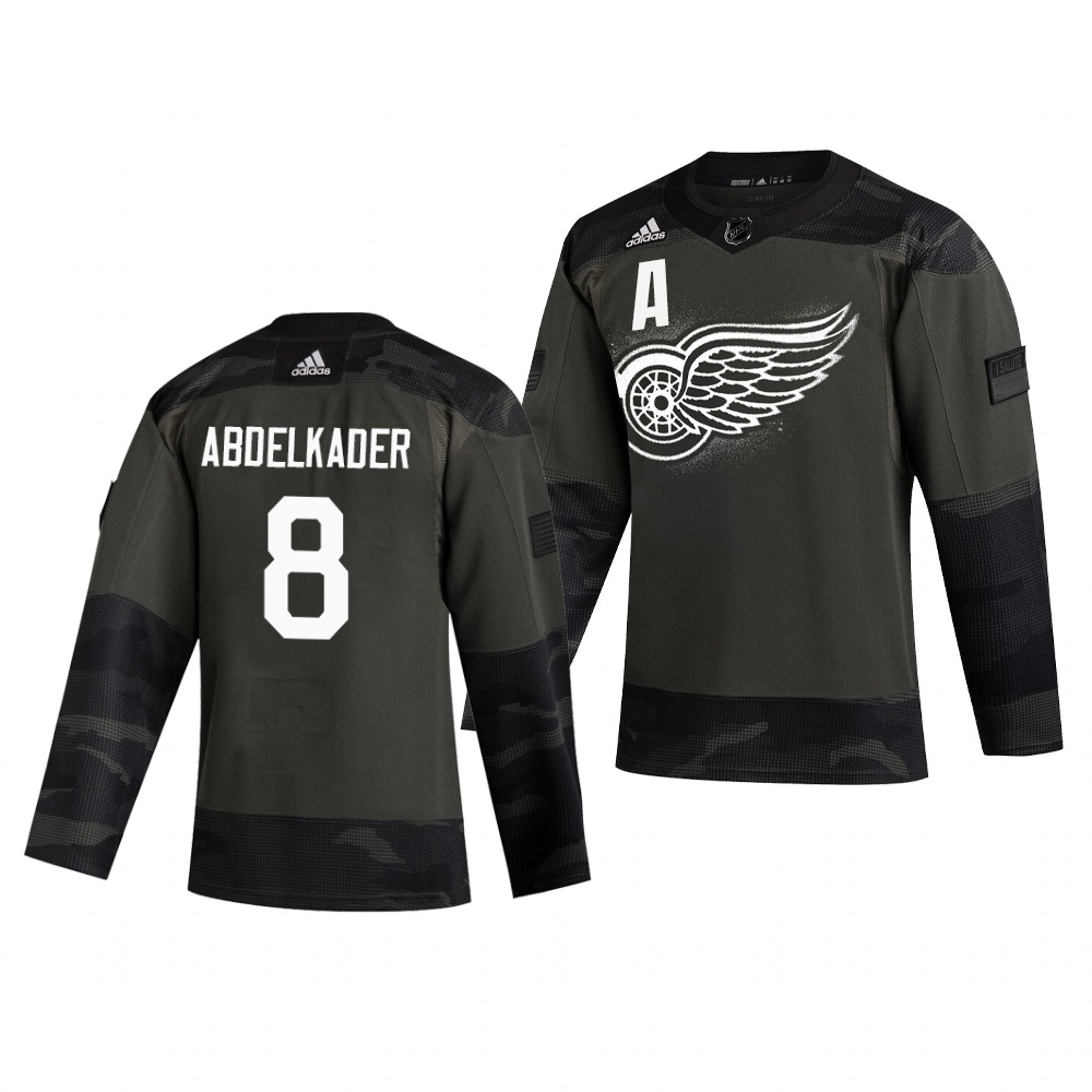 Detroit Red Wings #8 Justin Abdelkader Adidas 2019 Veterans Day Men's Authentic Practice NHL Jersey Camo