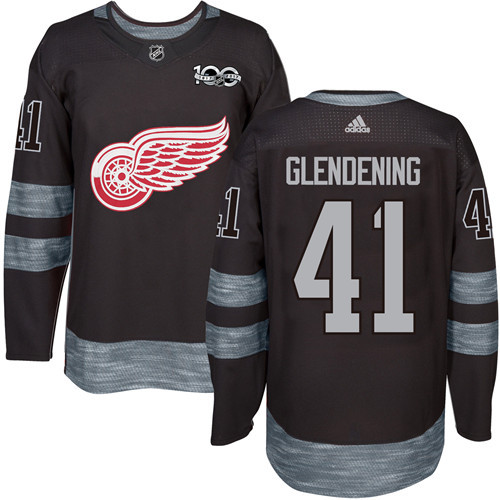 Adidas Red Wings #41 Luke Glendening Black 1917-2017 100th Anniversary Stitched NHL Jersey
