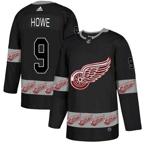 Adidas Red Wings #9 Gordie Howe Black Authentic Team Logo Fashion Stitched NHL Jersey