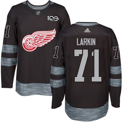 Adidas Red Wings #71 Dylan Larkin Black 1917-2017 100th Anniversary Stitched NHL Jersey