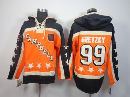 Oilers #99 Wayne Gretzky Orange All-Star Sawyer Hooded Sweatshirt Stitched NHL Jersey