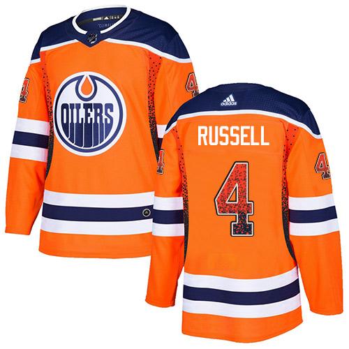 Adidas Oilers #4 Kris Russell Orange Home Authentic Drift Fashion Stitched NHL Jersey