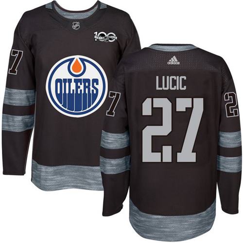 Adidas Oilers #27 Milan Lucic Black 1917-2017 100th Anniversary Stitched NHL Jersey