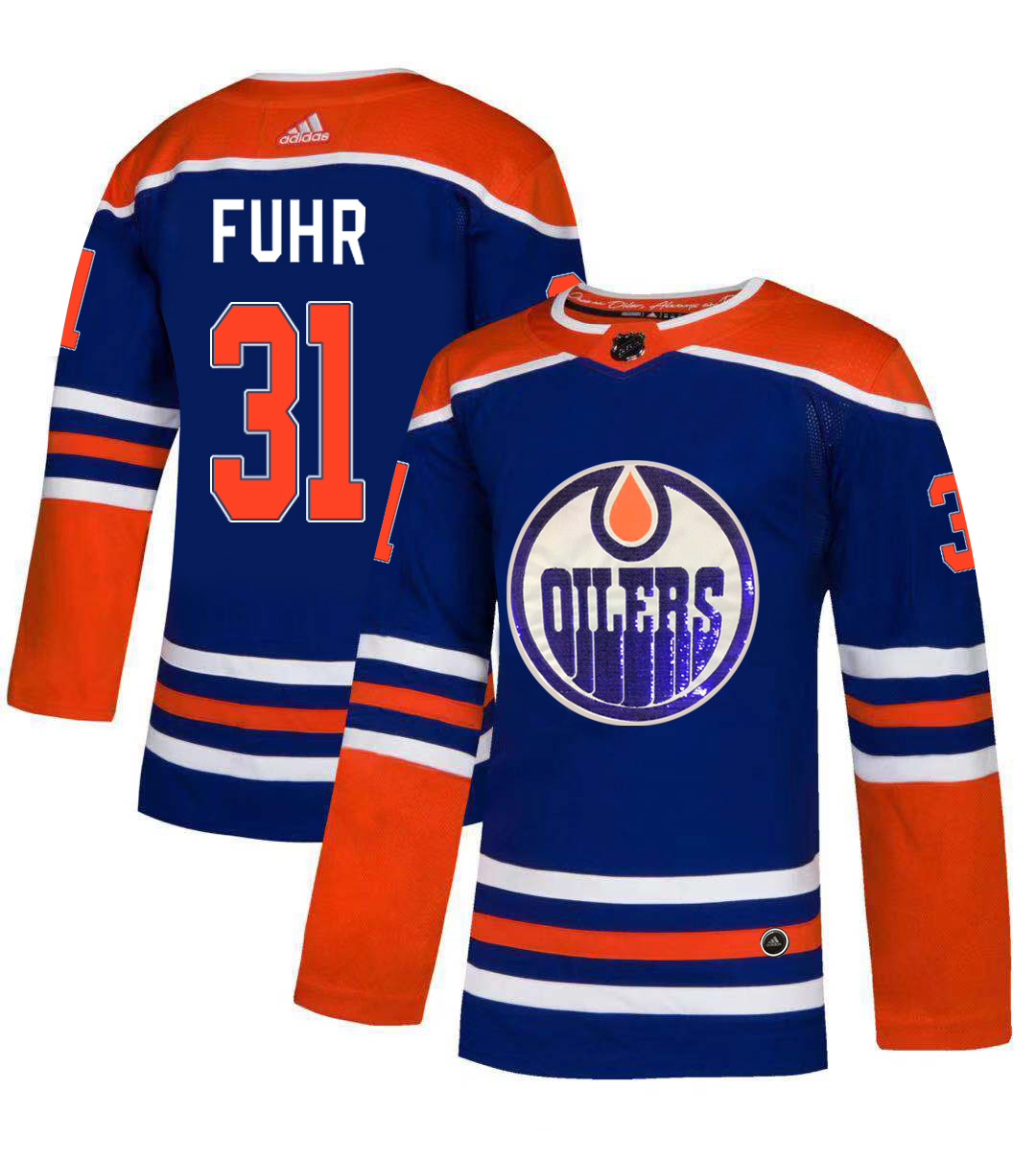 Adidas Oilers #31 Grant Fuhr Royal Blue Sequin Embroidery Fashion Stitched NHL Jersey