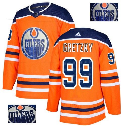 Adidas Oilers #99 Wayne Gretzky Orange Home Authentic Fashion Gold Stitched NHL Jersey