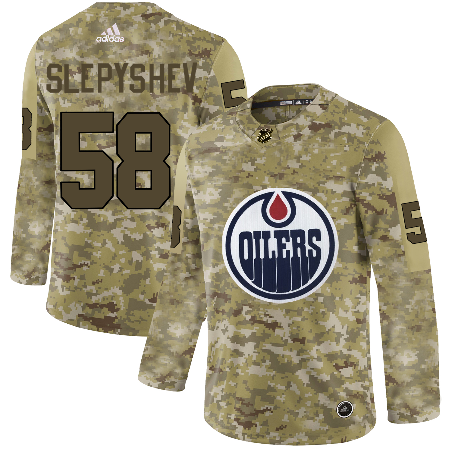 Adidas Oilers #58 Anton Slepyshev Camo Authentic Stitched NHL Jersey