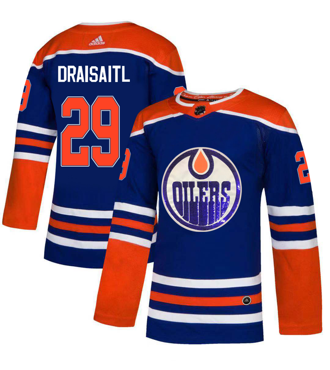 Adidas Oilers #29 Leon Draisaitl Royal Blue Sequin Embroidery Fashion Stitched NHL Jersey