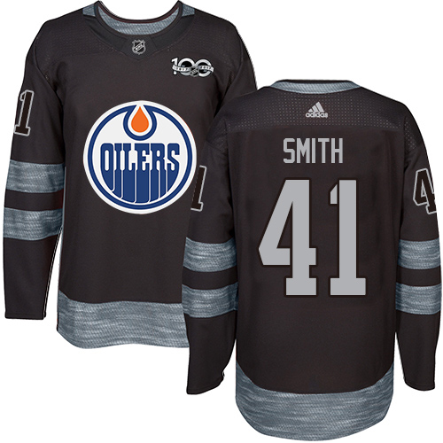 Adidas Oilers #41 Mike Smith Black 1917-2017 100th Anniversary Stitched NHL Jersey