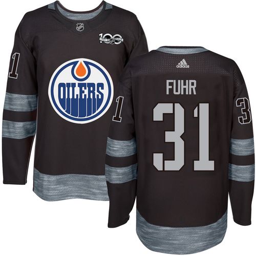 Adidas Oilers #31 Grant Fuhr Black 1917-2017 100th Anniversary Stitched NHL Jersey