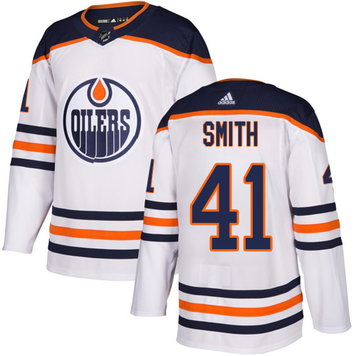 Adidas Oilers #41 Mike Smith White Road Authentic Stitched NHL Jersey