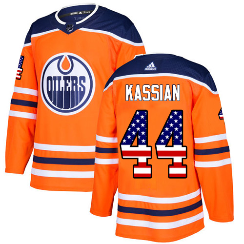 Adidas Oilers #44 Zack Kassian Orange Home Authentic USA Flag Stitched NHL Jersey