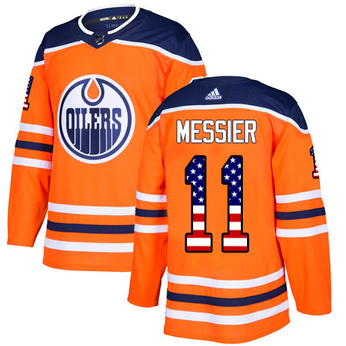 Adidas Oilers #11 Mark Messier Orange Home Authentic USA Flag Stitched NHL Jersey