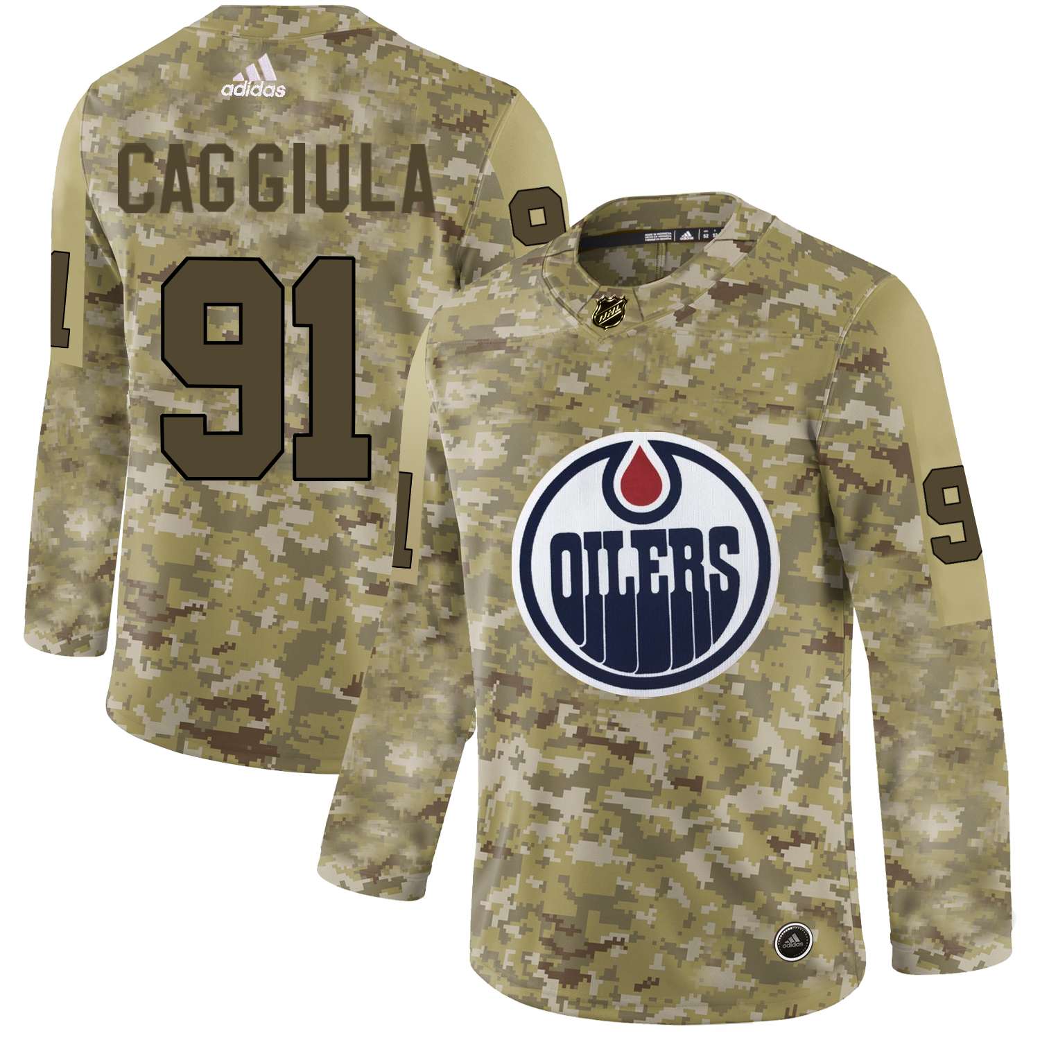 Adidas Oilers #91 Drake Caggiula Camo Authentic Stitched NHL Jersey