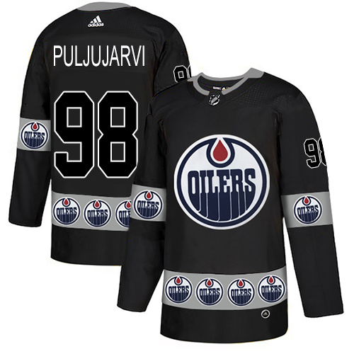 Adidas Oilers #98 Jesse Puljujarvi Black Authentic Team Logo Fashion Stitched NHL Jersey