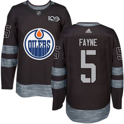 Adidas Oilers #5 Mark Fayne Black 1917-2017 100th Anniversary Stitched NHL Jersey
