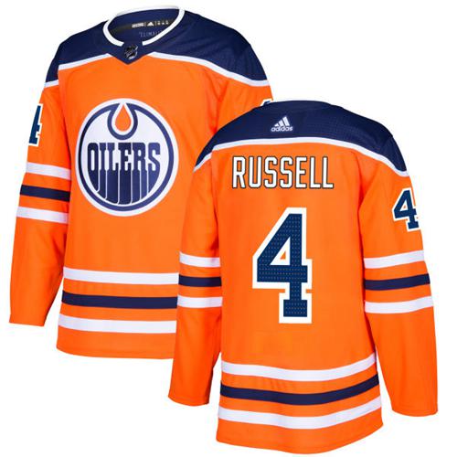 Adidas Oilers #4 Kris Russell Orange Home Authentic Stitched NHL Jersey
