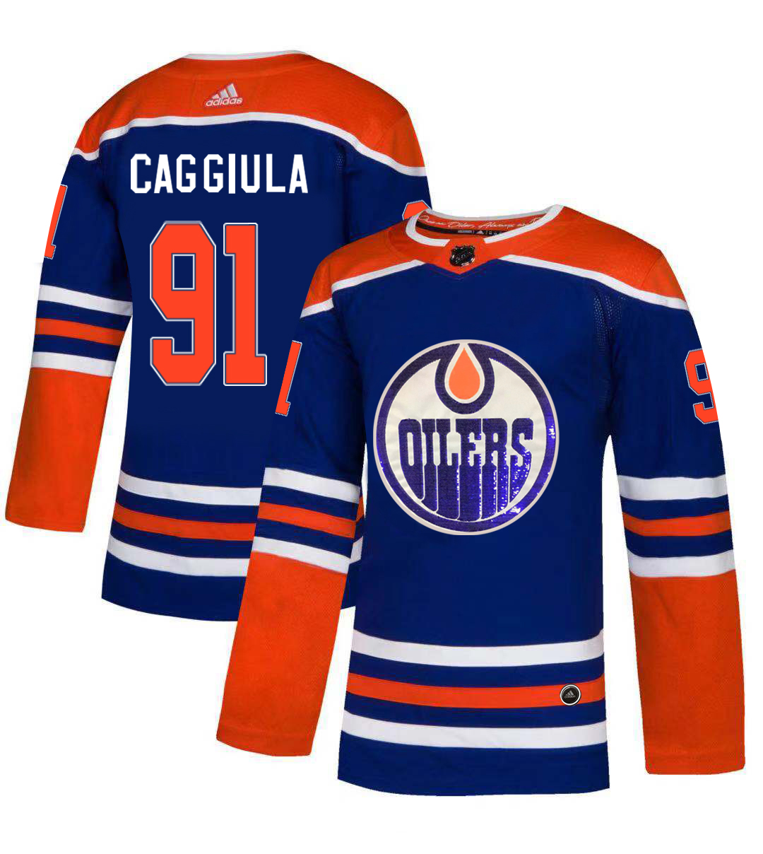 Adidas Oilers #91 Drake Caggiula Royal Blue Sequin Embroidery Fashion Stitched NHL Jersey