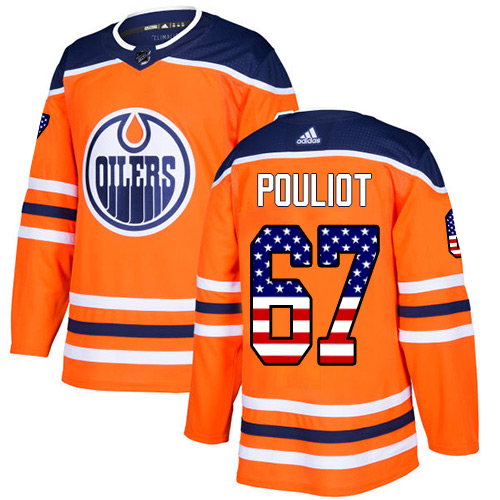 Adidas Oilers #67 Benoit Pouliot Orange Home Authentic USA Flag Stitched NHL Jersey