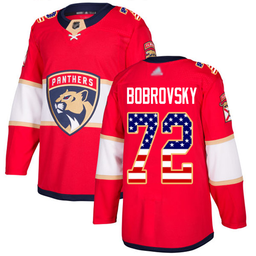 Adidas Panthers #72 Sergei Bobrovsky Red Home Authentic USA Flag Stitched NHL Jersey