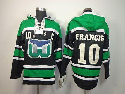 Whalers #10 Ron Francis Green/Black Sawyer Hooded Sweatshirt Embroidered NHL Jersey