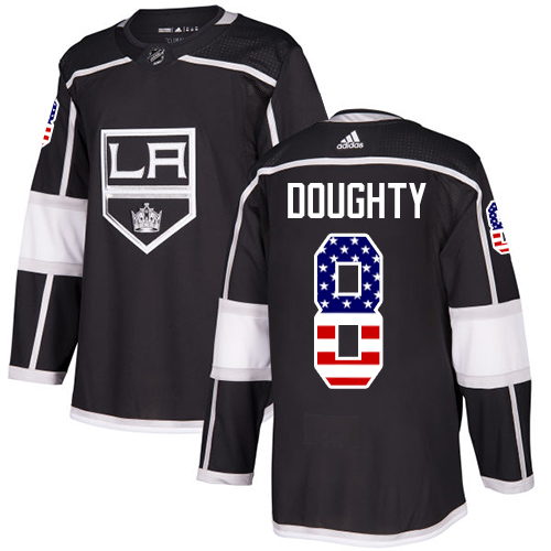 Adidas Kings #8 Drew Doughty Black Home Authentic USA Flag Stitched NHL Jersey